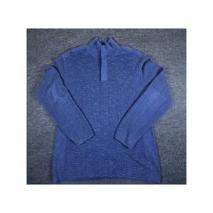 AX Armani Exchange Mens Blue Textured Knit Mock Neck 1/4 Zip Pullover Sweater